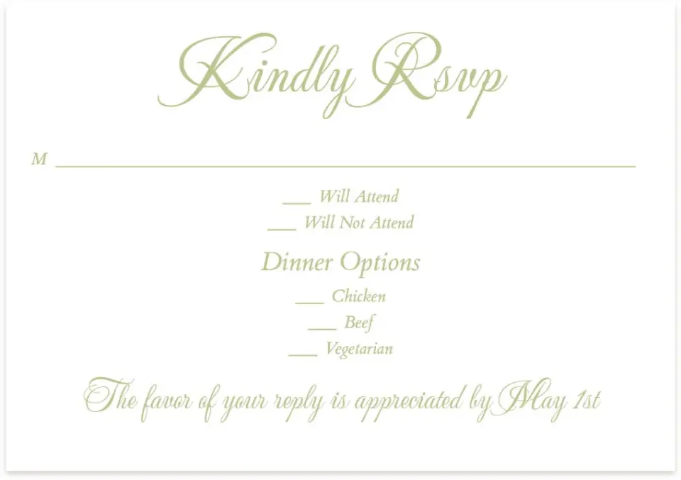 This is a 5" x 3½" Wedding Invitation RSVP Postcard called Southern Belle printed in full color on Premium Smooth paper