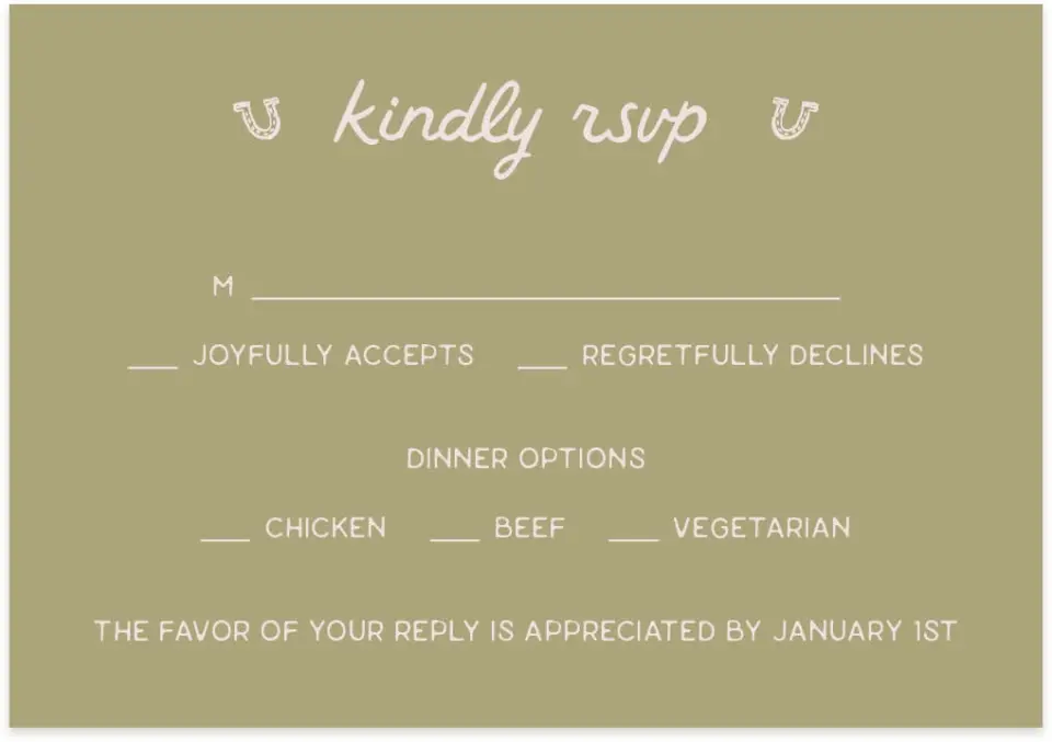 This is a 5" x 3½" Wedding Invitation RSVP Postcard called Western Whimsy printed in full color on Premium Smooth paper