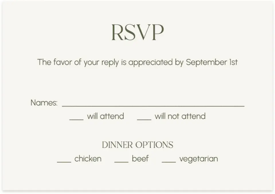 This is a 5" x 3½" Gala Invitation RSVP Postcard called Refined Approach printed in full color on Premium Smooth paper