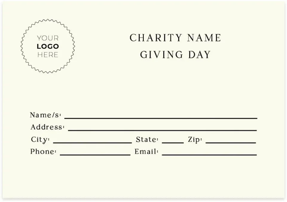 This is a 5" x 3½" Gala Invitation RSVP Postcard called Giving Grace printed in full color on Premium Smooth paper