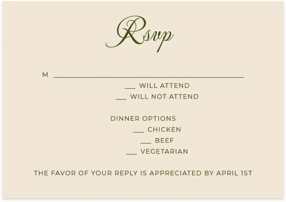 This is a 5" x 3½" Wedding Invitation RSVP Postcard called Grand Party printed in full color on Premium Smooth paper