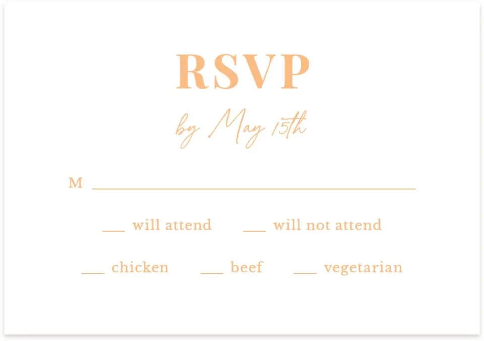 This is a 5" x 3½" Wedding Invitation RSVP Postcard called The Jess printed in full color on Premium Smooth paper