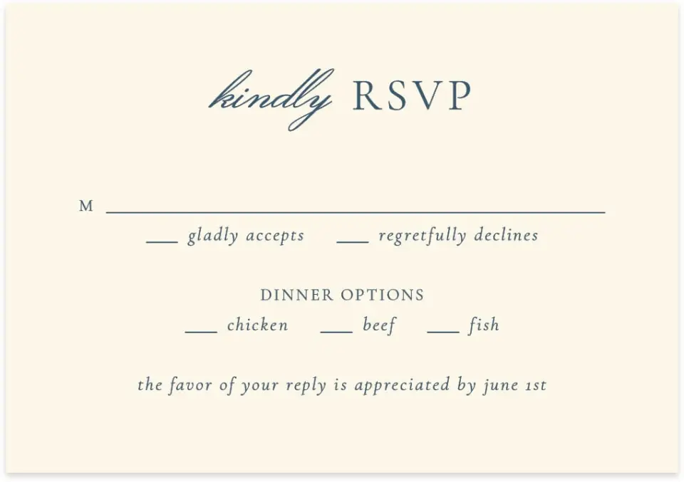 This is a 5" x 3½" Wedding Invitation RSVP Postcard called The Georgia printed in full color on Premium Smooth paper