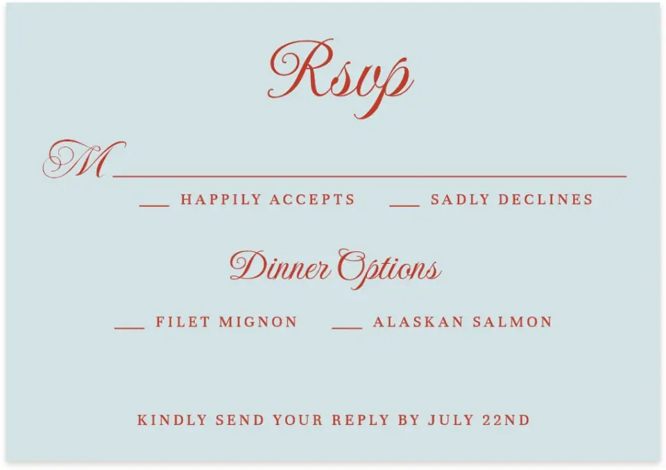 This is a 5" x 3½" Wedding Invitation RSVP Postcard called Mod Elegance printed in full color with Silver foil on Luxe Satin (coated) paper