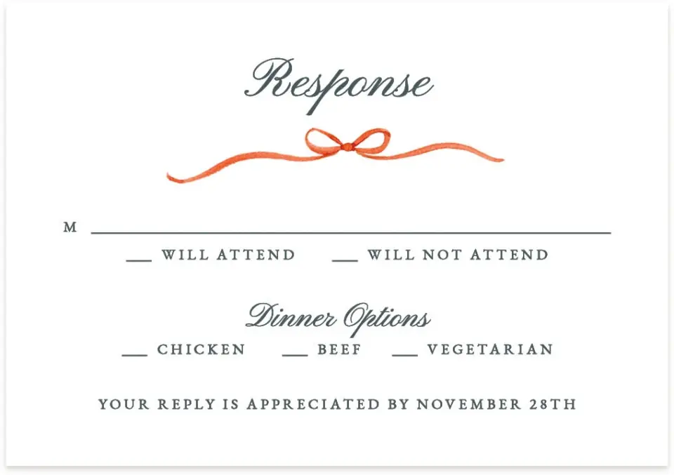 This is a 5" x 3½" Wedding Invitation RSVP Postcard called Heirloom Holly printed in full color with Rose Gold foil on Luxe Satin (coated) paper
