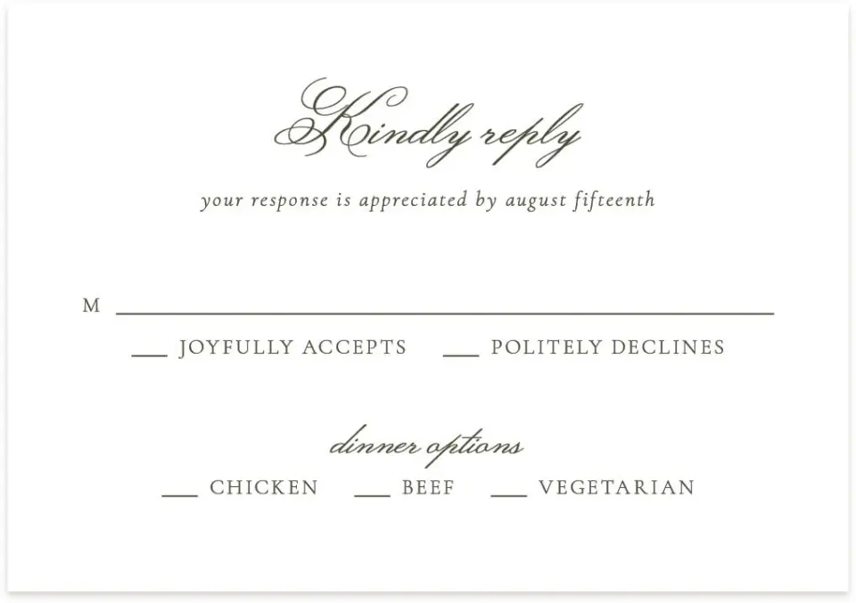 This is a 5" x 3½" Wedding Invitation RSVP Postcard called Holderness printed in full color on Premium Smooth paper