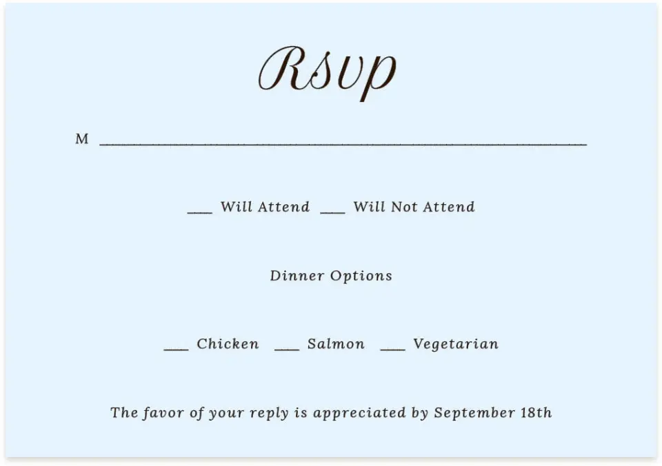 This is a 5" x 3½" Wedding Invitation RSVP Postcard called Montauk printed in full color with Rose Gold foil on Luxe Satin (coated) paper