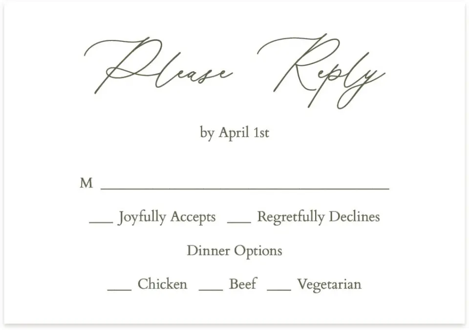 This is a 5" x 3½" Wedding Invitation RSVP Postcard called Willowmere printed in full color on Premium Smooth paper