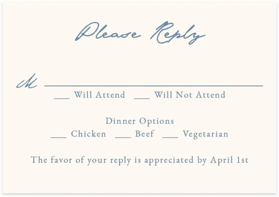 This is a 5" x 3½" Wedding Invitation RSVP Postcard called Rosewood printed in full color with Silver foil on Luxe Satin (coated) paper