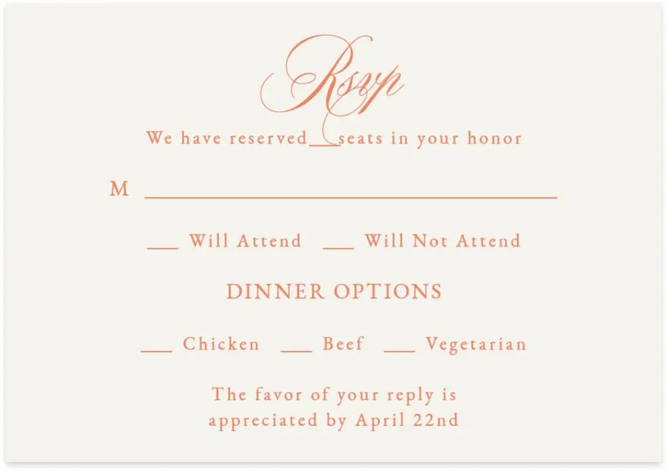 This is a 5" x 3½" Wedding Invitation RSVP Postcard called Forever Favorite printed in full color with Rose Gold foil on Luxe Satin (coated) paper