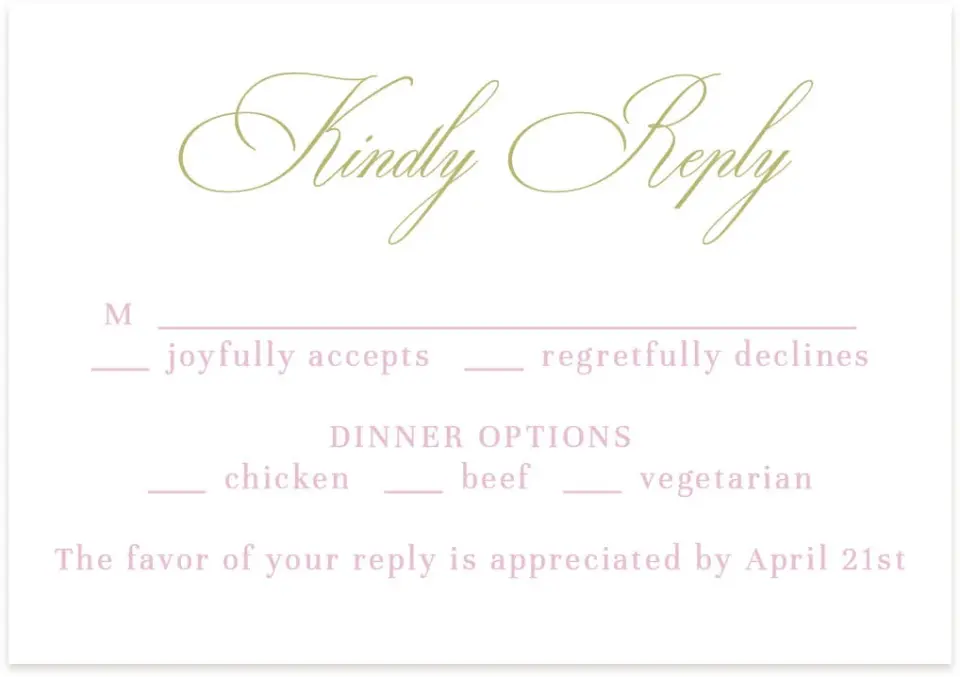 This is a 5" x 3½" Wedding Invitation RSVP Postcard called Evening in Bloom printed in full color with Silver foil on Luxe Satin (coated) paper