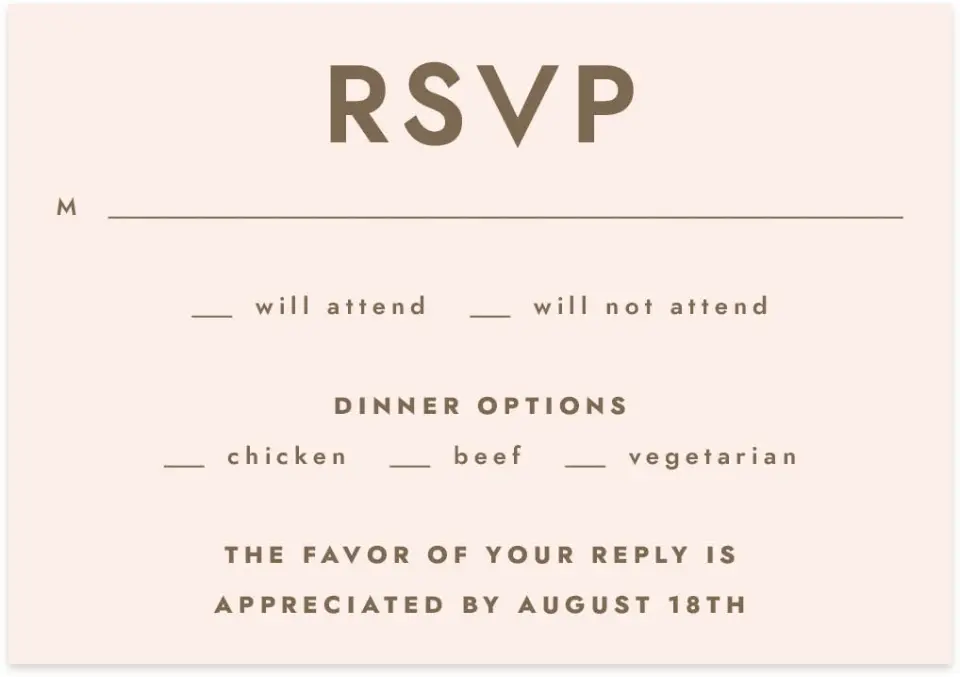 This is a 5" x 3½" Wedding Invitation RSVP Postcard called Serendipity & Stripes printed in full color with Rose Gold foil on Luxe Satin (coated) paper