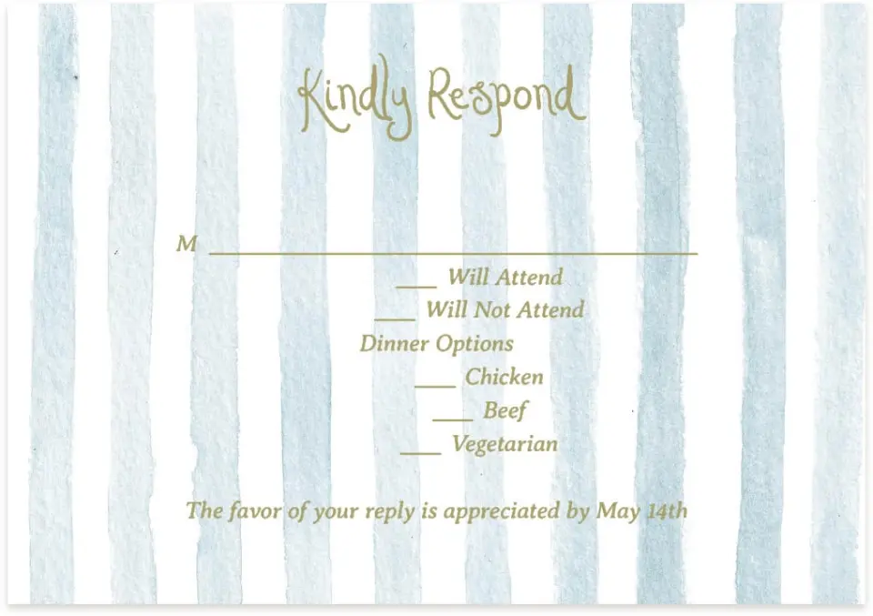 This is a 5" x 3½" Wedding Invitation RSVP Postcard called Soft Meadows printed in full color with Rose Gold foil on Luxe Satin (coated) paper