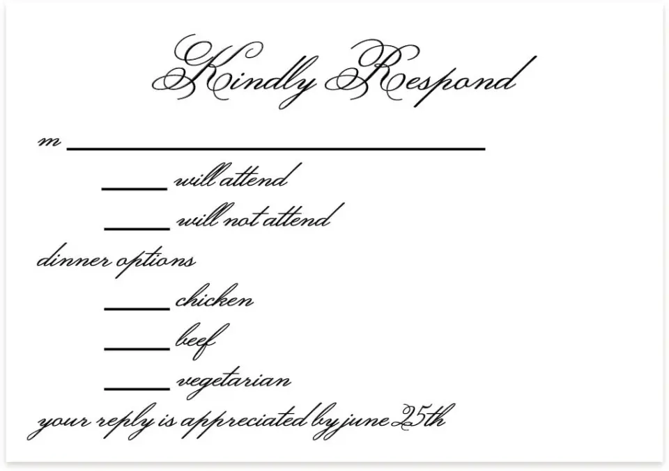 This is a 5" x 3½" Wedding Invitation RSVP Postcard called Formal Script printed in full color with Rose Gold foil on Luxe Satin (coated) paper