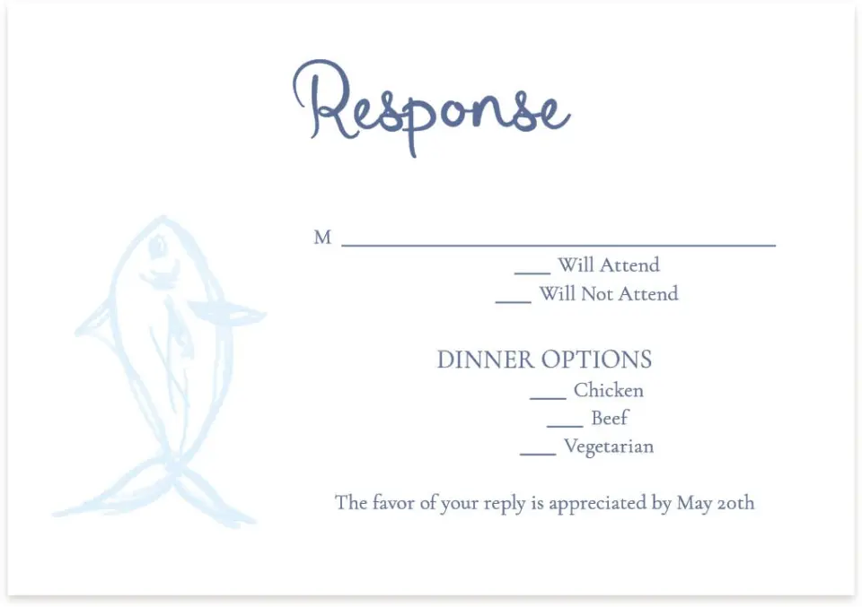 This is a 5" x 3½" Wedding Invitation RSVP Postcard called Love by the Sea printed in full color with Silver foil on Luxe Satin (coated) paper