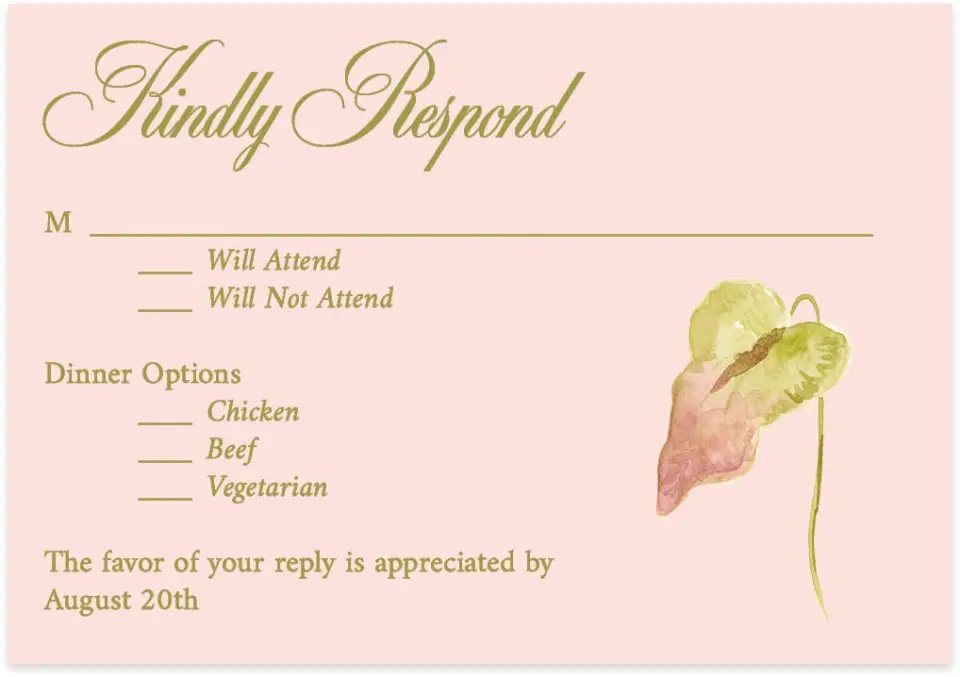 This is a 5" x 3½" Wedding Invitation RSVP Postcard called Paradise in Bloom printed in full color on Premium Smooth paper