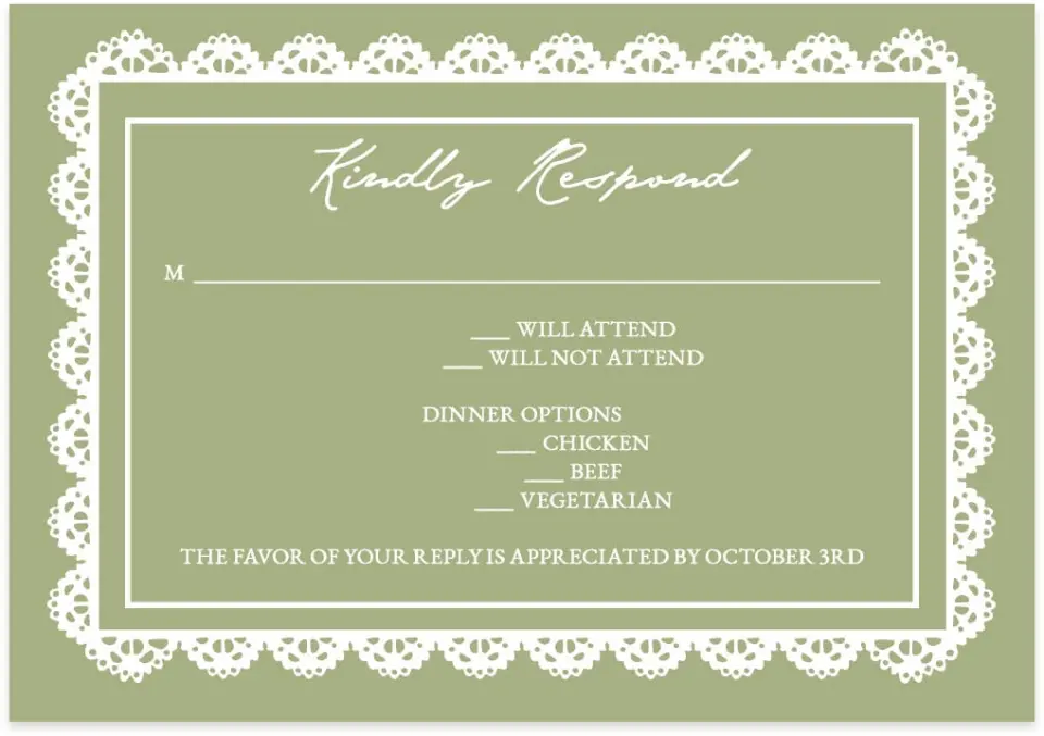 This is a 5" x 3½" Wedding Invitation RSVP Postcard called Verdant Romance printed in full color with Gold foil on Luxe Satin (coated) paper
