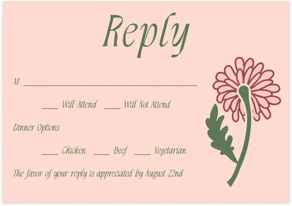This is a 5" x 3½" Wedding Invitation RSVP Postcard called Regal Garden printed in full color with Gold foil on Luxe Satin (coated) paper