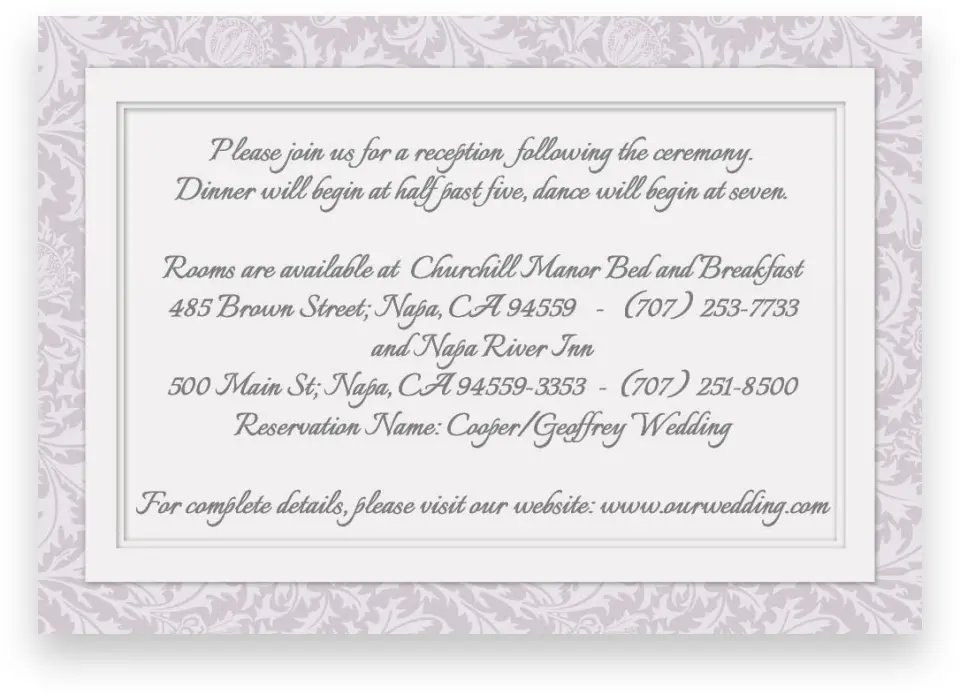 This is a 5" x 3½" Wedding Invitation Enclosure Card called Classic Violet printed in full color on Premium Smooth paper