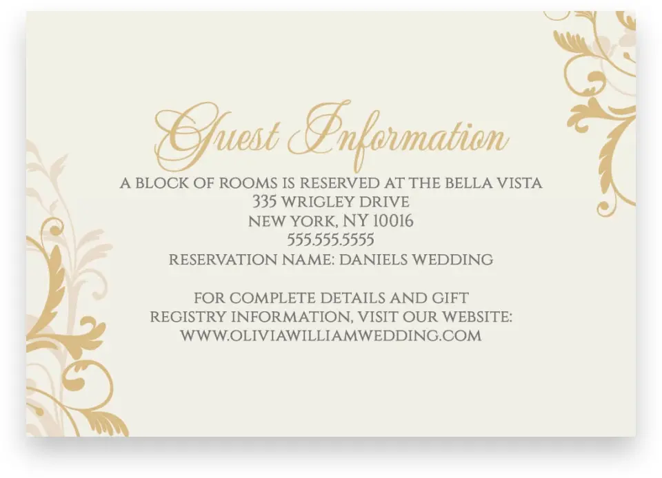 This is a 5" x 3½" Wedding Invitation Enclosure Card called Classic Allure printed in full color with Silver foil on Luxe Satin (coated) paper