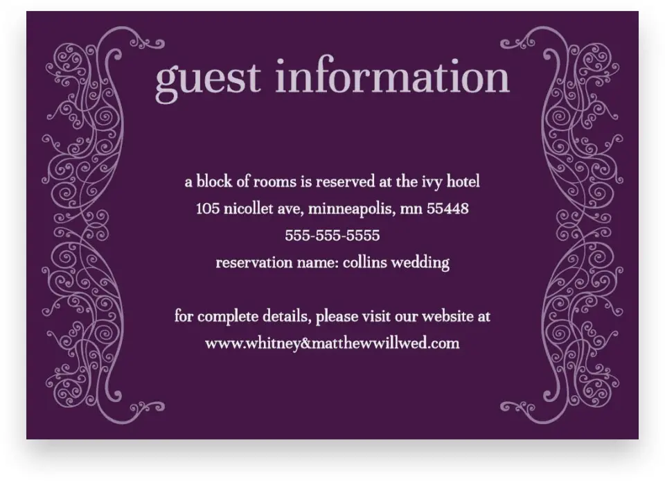 This is a 5" x 3½" Wedding Invitation Enclosure Card called Lovely Lavender printed in full color on Premium Smooth paper