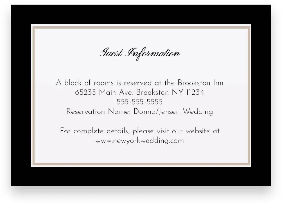 This is a 5" x 3½" Wedding Invitation Enclosure Card called Classic New York printed in full color on Premium Smooth paper