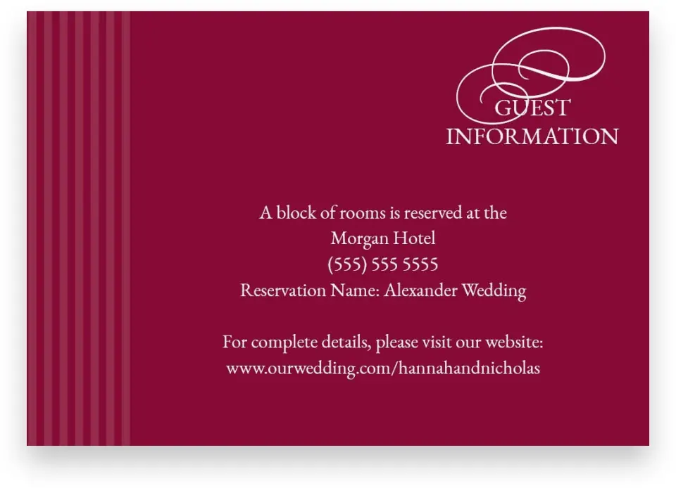 This is a 5" x 3½" Wedding Invitation Enclosure Card called Forever Yours printed in full color with Silver foil on Luxe Satin (coated) paper