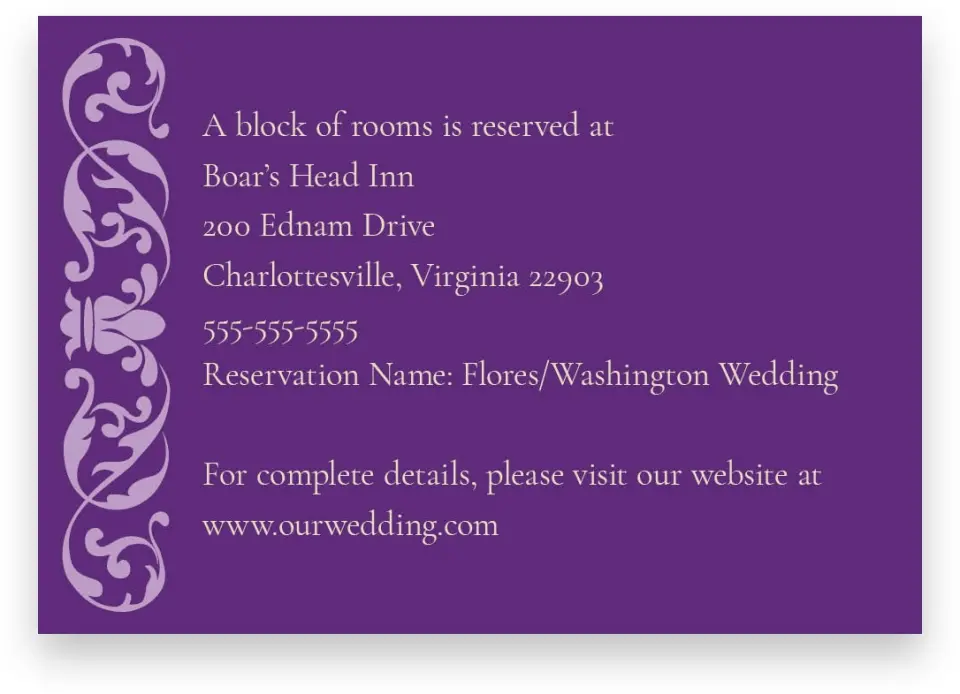 This is a 5" x 3½" Wedding Invitation Enclosure Card called Simple Tradition printed in full color on Premium Smooth paper