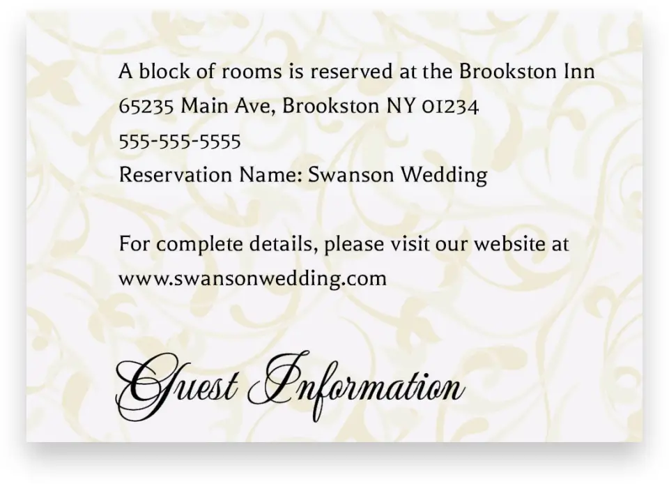 This is a 5" x 3½" Wedding Invitation Enclosure Card called Classic Elegance printed in full color on Premium Smooth paper