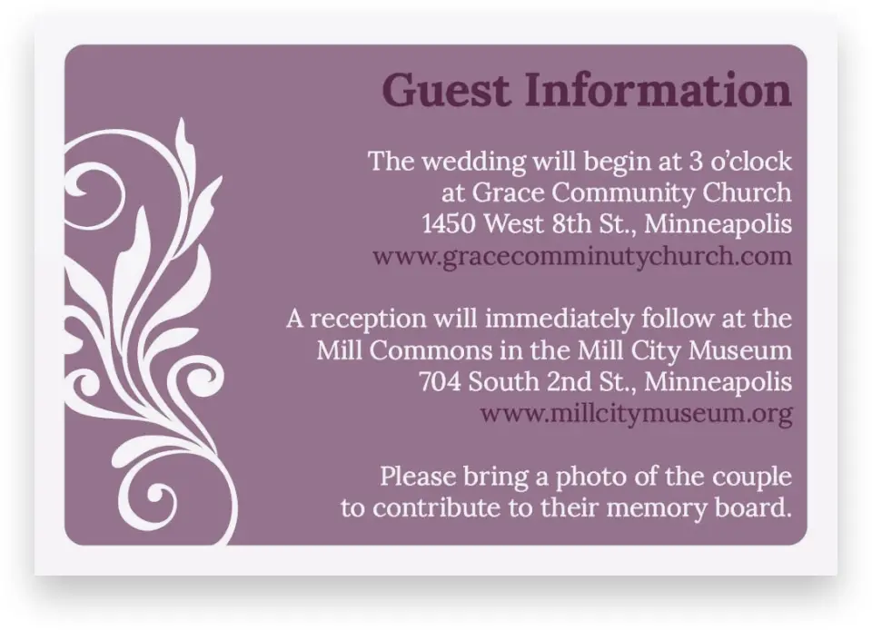 This is a 5" x 3½" Wedding Invitation Enclosure Card called Alluring Affection printed in full color on Premium Smooth paper