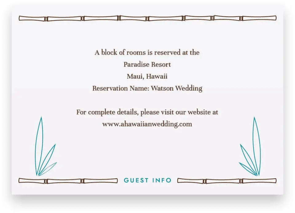 This is a 5" x 3½" Wedding Invitation Enclosure Card called Hawaiian Turtle printed in full color on Premium Smooth paper