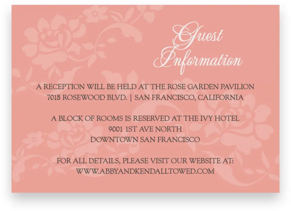 This is a 5" x 3½" Wedding Invitation Enclosure Card called Vintage Applique printed in full color on Premium Smooth paper