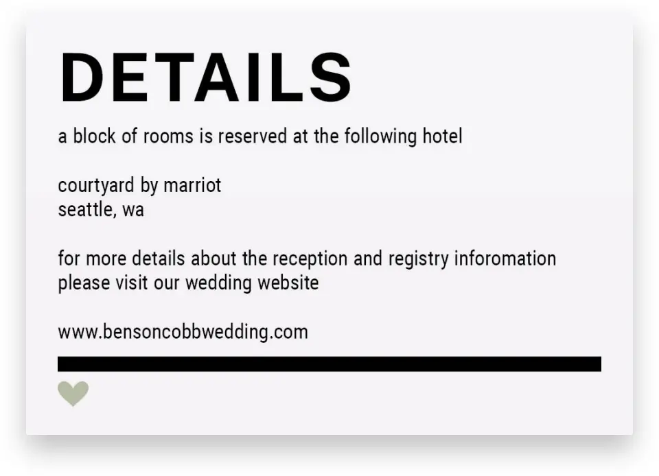 This is a 5" x 3½" Wedding Invitation Enclosure Card called Modern Typography printed in full color with Silver foil on Luxe Satin (coated) paper