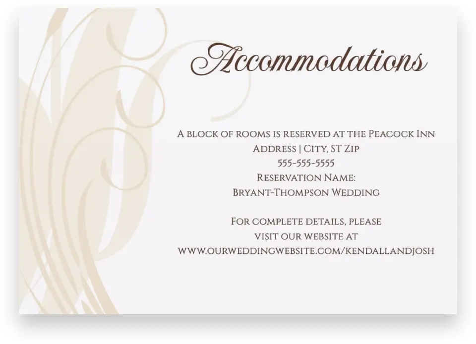 This is a 5" x 3½" Wedding Invitation Enclosure Card called Whispering Feather printed in full color on Premium Smooth paper