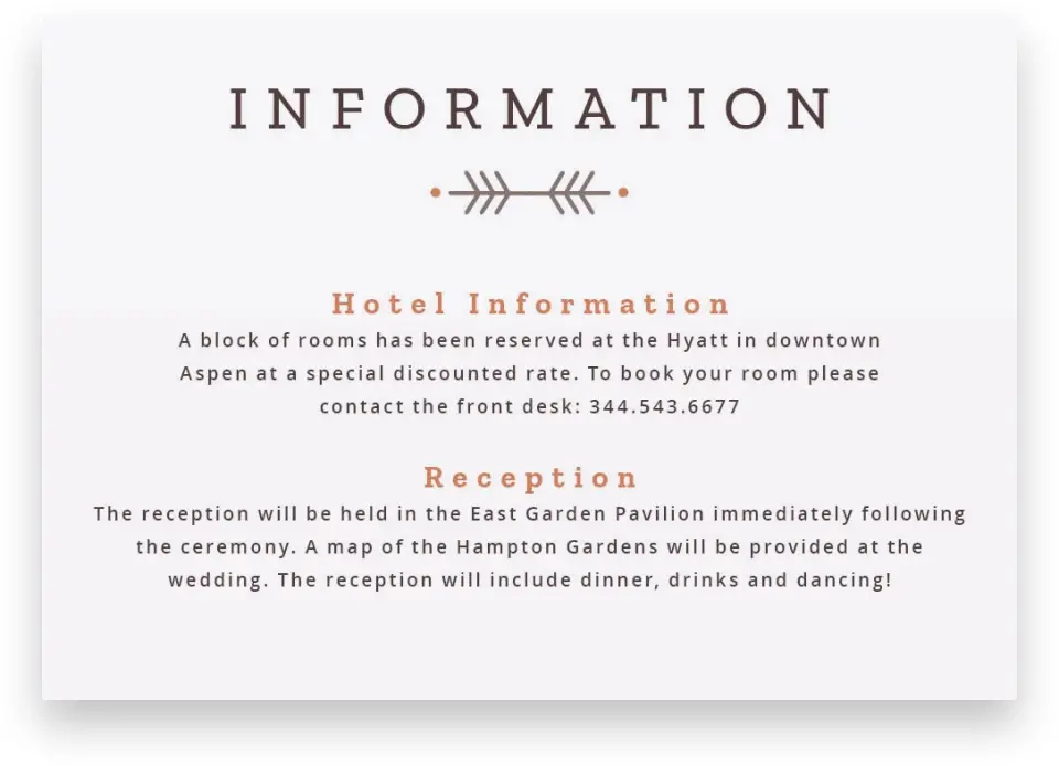 This is a 5" x 3½" Wedding Invitation Enclosure Card called Fall Treasures printed in full color on Premium Smooth paper