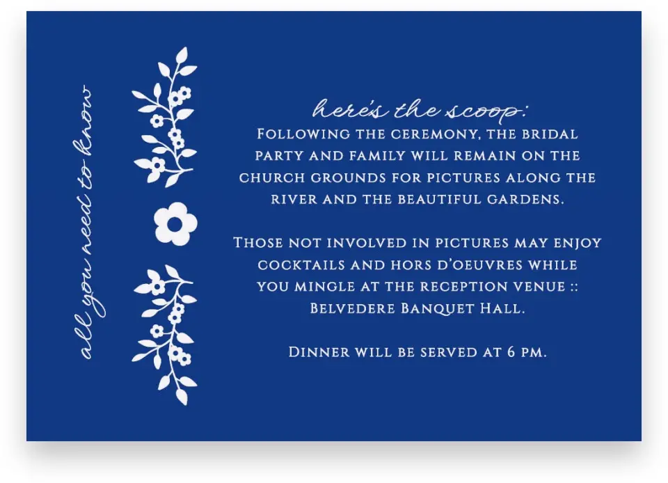 This is a 5" x 3½" Wedding Invitation Enclosure Card called Secret Garden printed in full color on Premium Smooth paper