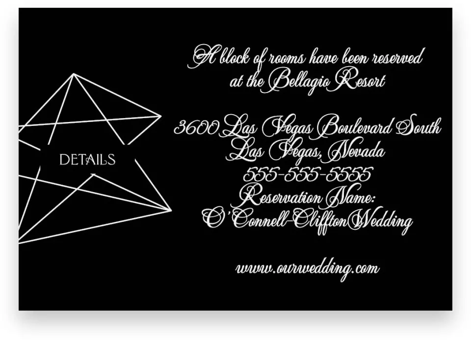 This is a 5" x 3½" Wedding Invitation Enclosure Card called Upscale Vegas printed in full color on Premium Smooth paper
