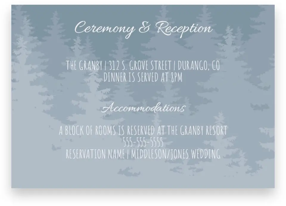 This is a 5" x 3½" Wedding Invitation Enclosure Card called Woodland Wishes printed in full color on Premium Smooth paper