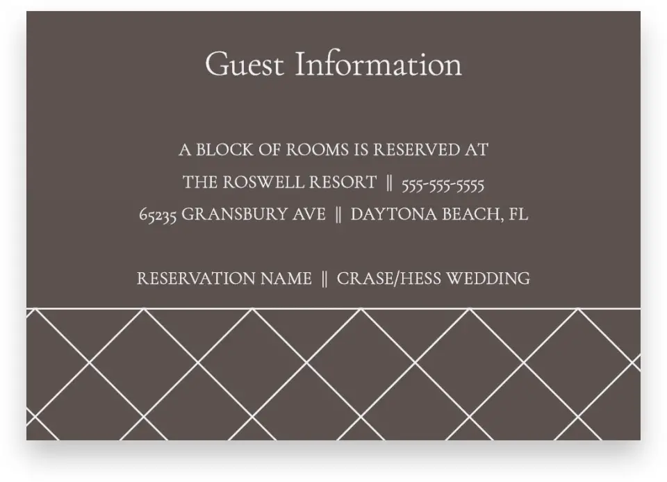 This is a 5" x 3½" Wedding Invitation Enclosure Card called Simply Modern printed in full color with Silver foil on Luxe Satin (coated) paper