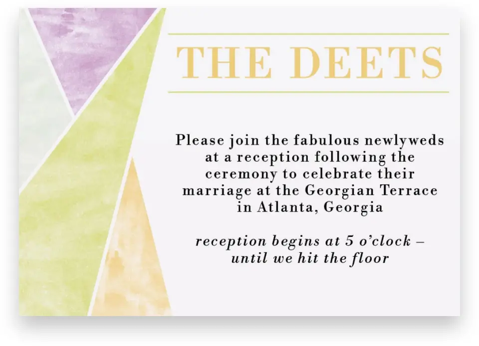 This is a 5" x 3½" Wedding Invitation Enclosure Card called Be Happy! printed in full color on Premium Smooth paper