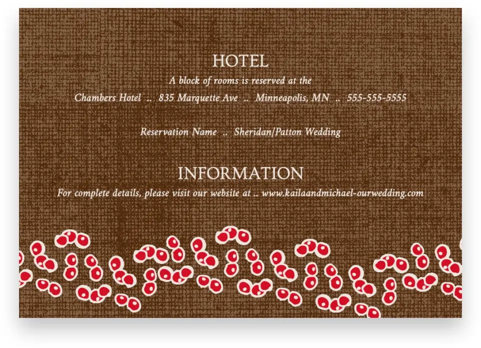 This is a 5" x 3½" Wedding Invitation Enclosure Card called Winter Berries printed in full color on Premium Smooth paper
