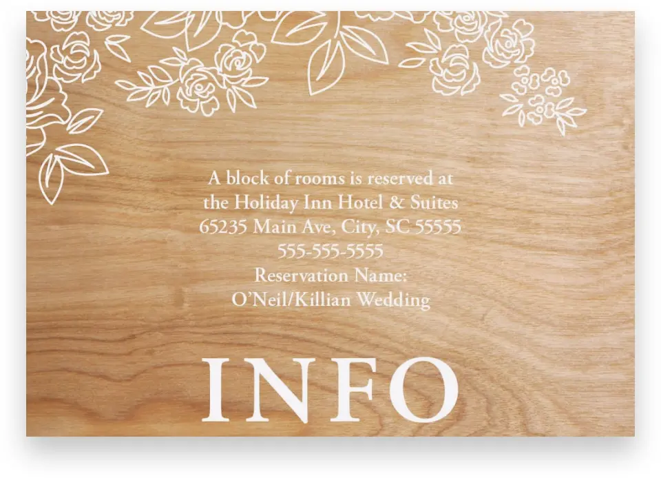 This is a 5" x 3½" Wedding Invitation Enclosure Card called Rustic Woodgrain printed in full color on Premium Smooth paper