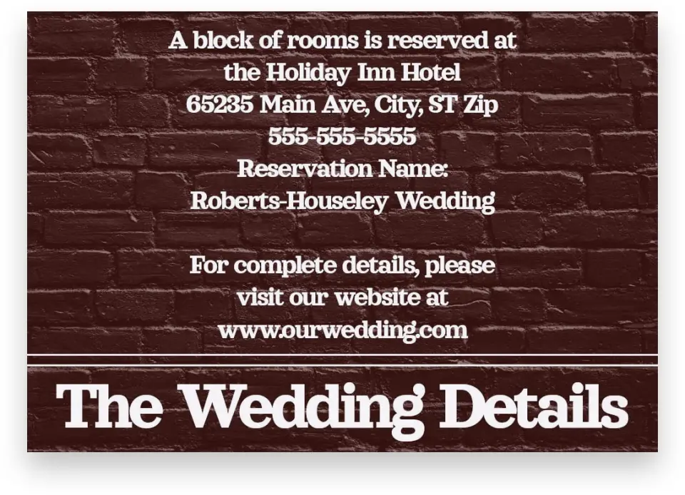 This is a 5" x 3½" Wedding Invitation Enclosure Card called Brick Yard printed in full color on Premium Smooth paper
