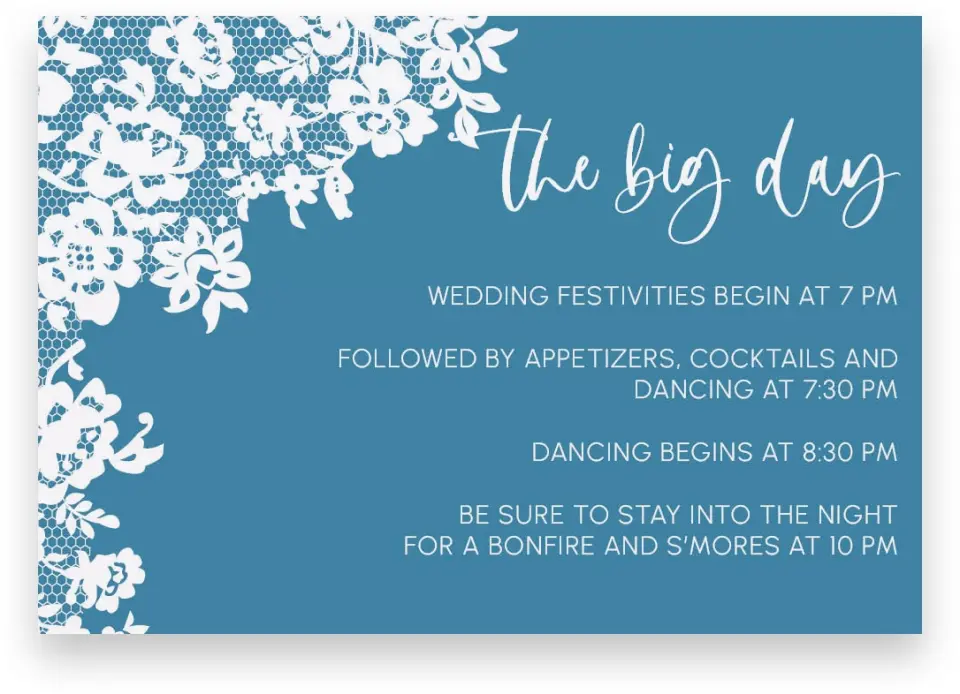 This is a 5" x 3½" Wedding Invitation Enclosure Card called Modern Lace printed in full color on Premium Smooth paper