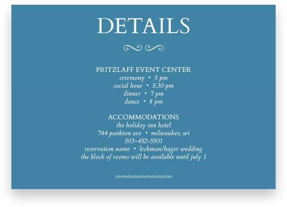 This is a 5" x 3½" Wedding Invitation Enclosure Card called Opulence printed in full color on Premium Smooth paper