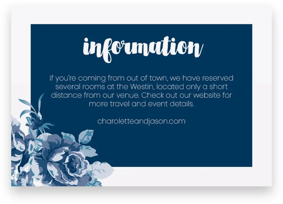 This is a 5" x 3½" Wedding Invitation Enclosure Card called Winsome Bouquet printed in full color on Premium Smooth paper
