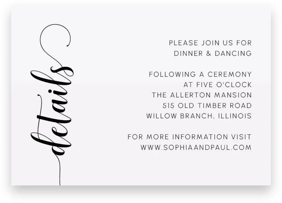 This is a 5" x 3½" Wedding Invitation Enclosure Card called True Celebration printed in full color with Silver foil on Luxe Satin (coated) paper