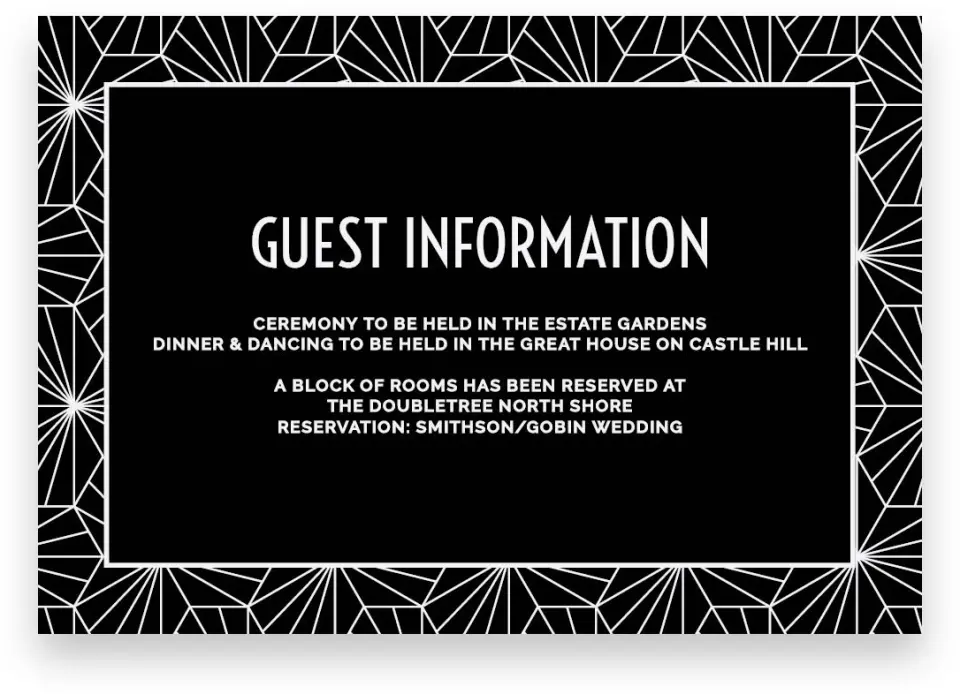 This is a 5" x 3½" Wedding Invitation Enclosure Card called Ascot Chic printed in full color on Premium Smooth paper