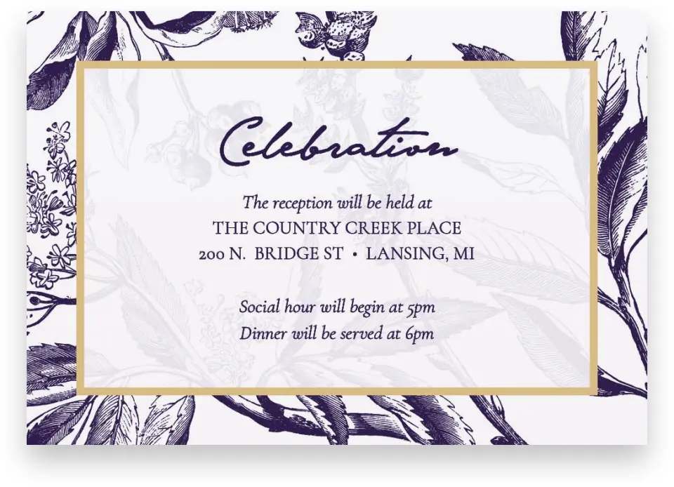 This is a 5" x 3½" Wedding Invitation Enclosure Card called Delicate Impression printed in full color on Premium Smooth paper