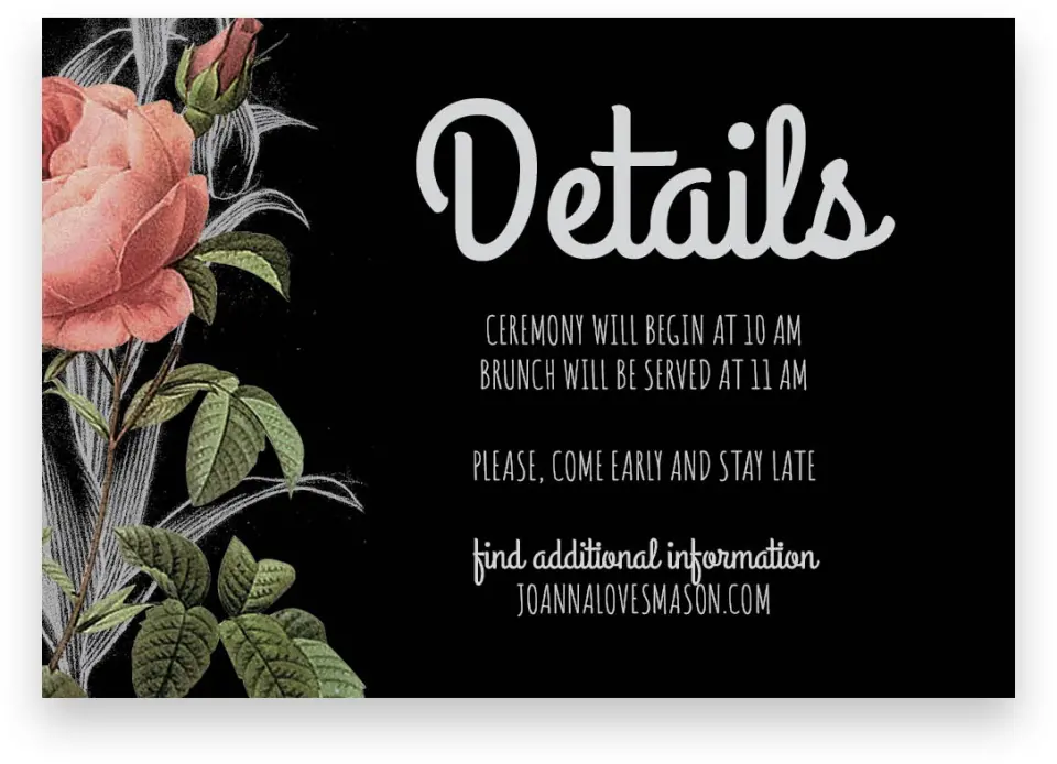This is a 5" x 3½" Wedding Invitation Enclosure Card called Midsummer Romance printed in full color on Premium Smooth paper